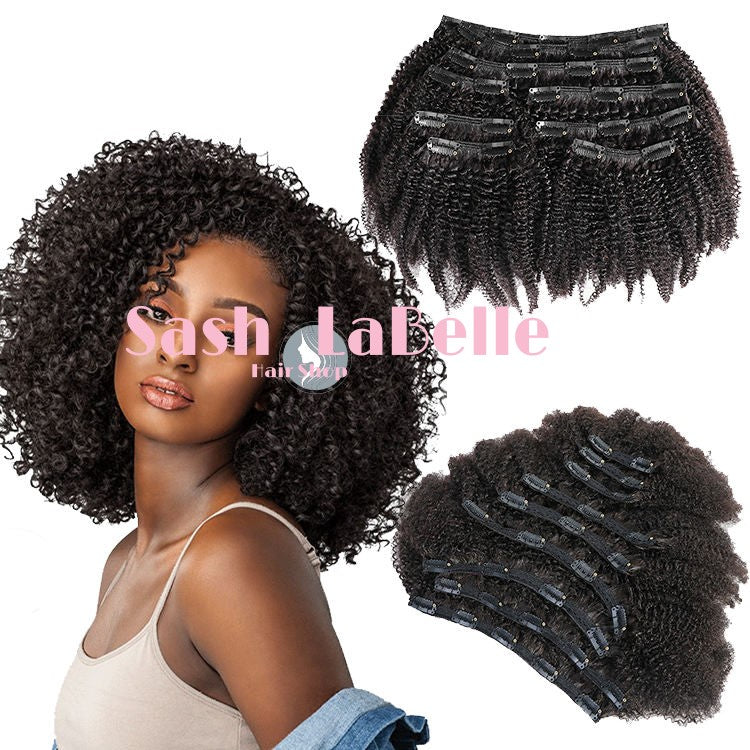Classic Kinky curly color Black 100% Remy Clip-In Remy Hair Extensions