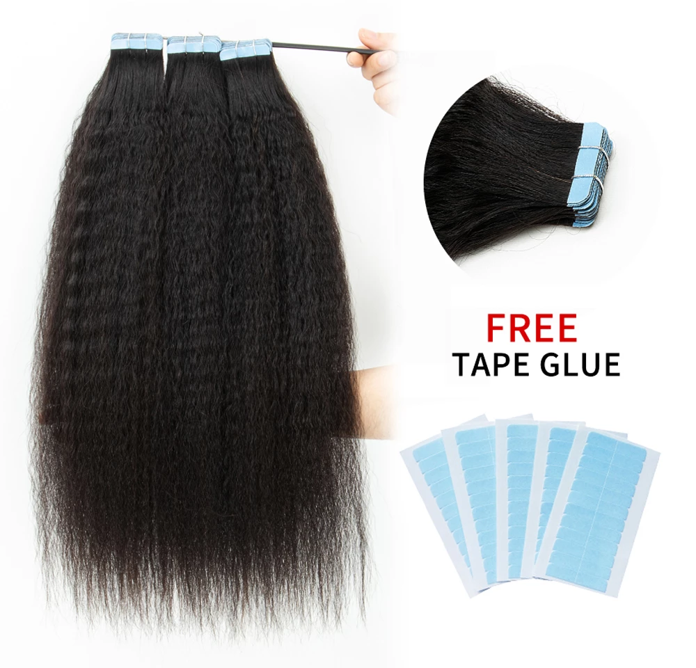 Afro Kinky Straight Off Black Remy Human Hair Tape-In Hair Extensions (55g - 175g)