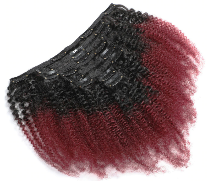 Kinky curly Clip-In Remy Hair Extensions - Ombre Red/ 1B-99J