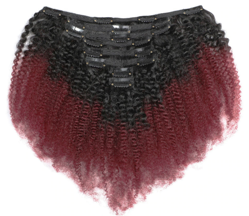 Kinky curly Clip-In Remy Hair Extensions - Ombre Red/ 1B-99J