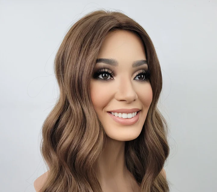 Level 6 brown with baby caramel highlights 100% Premium Mongolian Silk Base front mono-topper Canada