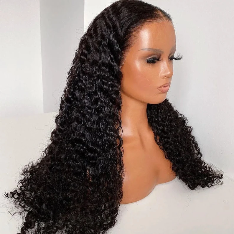 100% Remy Human Off Black Curly Wig  - 13x4 Lace Frontal
