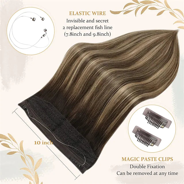 100% Remy Human Hair Halo Hair Extensions - Ash Brown Balayage