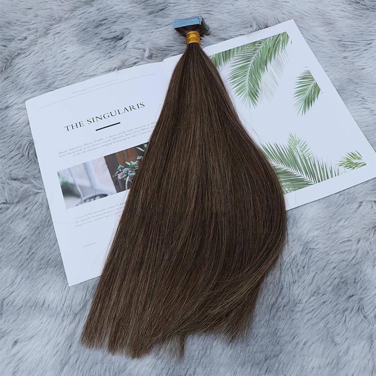 100% Remy Human Hair Extensions European Auburn Brown Highlights Tape-In Hair Extensions (55g - 175g)