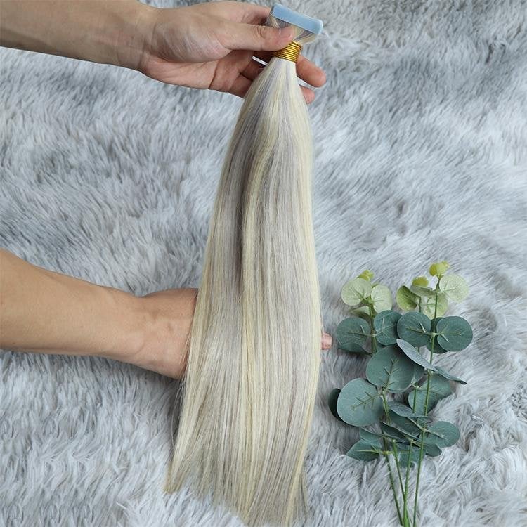 100% Remy Human Hair Extensions - European Ash Blonde Highlights (#60/70) Remy Tape-In hair extensions(55g - 175g)