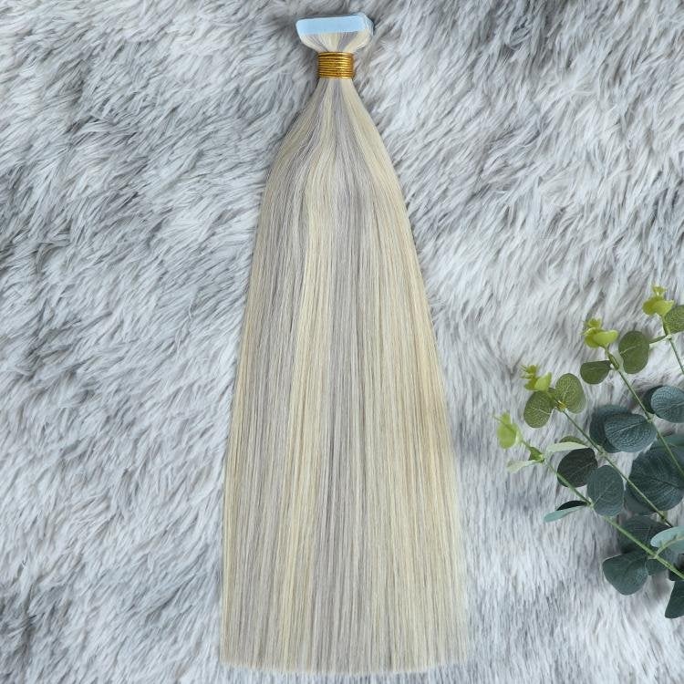 100% Remy Human Hair Extensions - European Ash Blonde Highlights (#60/70) Remy Tape-In hair extensions(55g - 175g)