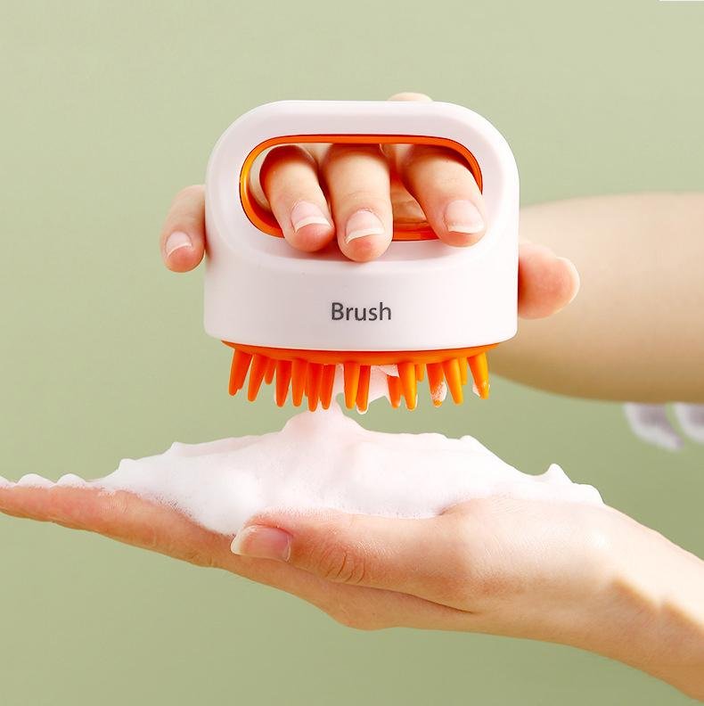Orange-Pink Non Slip Hand Held Scalp Massage Brush - SashBeauty