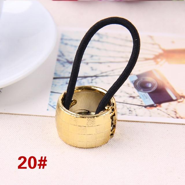 Ponytail Holder: Golden Sparkle Multicolor - Black Glitter Elastic Ring - SashBeauty