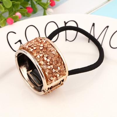 Ponytail Holder: Sparkly Bronze Multicolor - Black Glitter Elastic Ring - SashBeauty