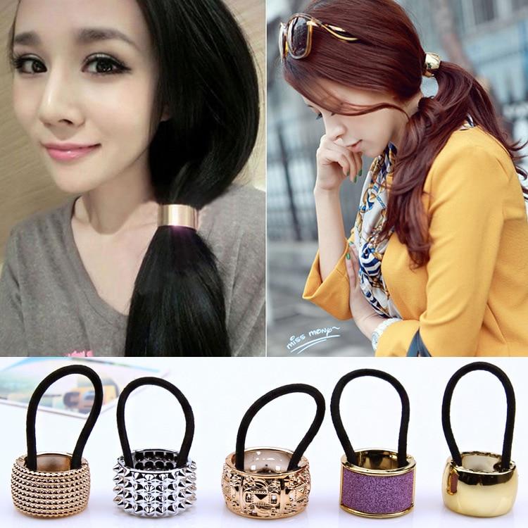 Ponytail Holder: Sparkly Bronze Multicolor - Black Glitter Elastic Ring - SashBeauty