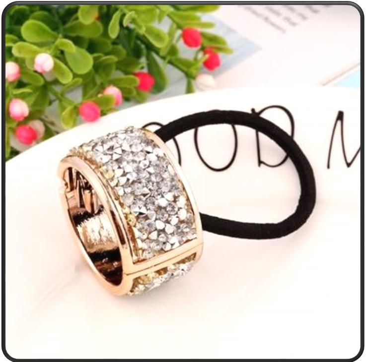 Ponytail Holder: Sparkly Bronze Multicolor - Black Glitter Elastic Ring - SashBeauty