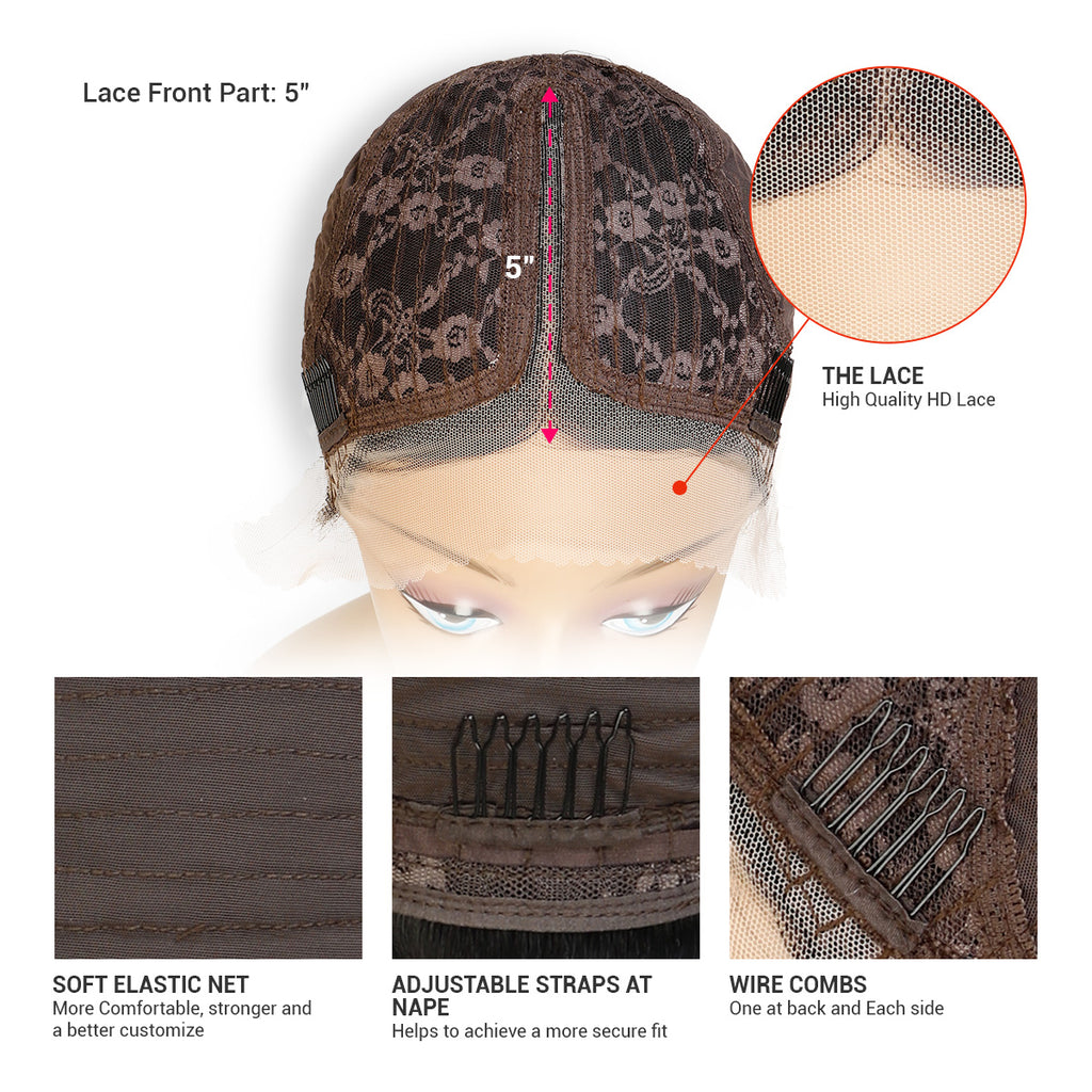13*5*1 Lace Frontal - Brazillian human hair Curly Wig - Jet black