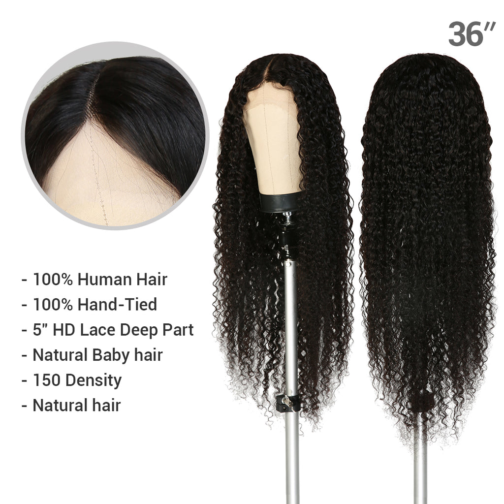 13*5*1 Lace Frontal - Brazillian human hair Curly Wig - Jet black