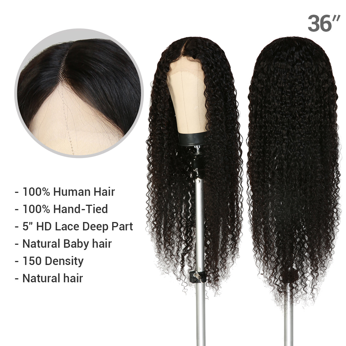 13*5*1 Lace Frontal - Brazillian human hair Curly Wig - Jet black