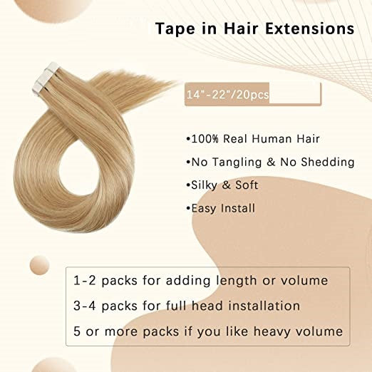 Invisible-tape tape -in Extension - Sandy Blonde Highlights (R8/24)