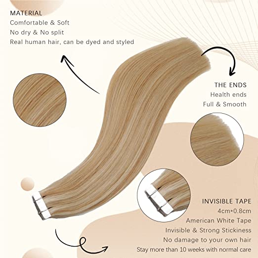 Invisible-tape tape -in Extension - Sandy Blonde Highlights (R8/24)
