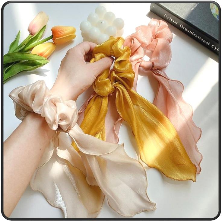 Sashy Golden Signature Satin Ribbon Scrunchies - SashBeauty
