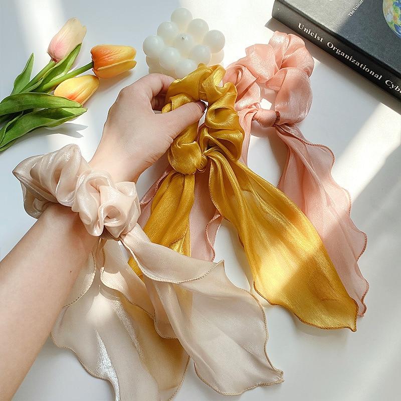 Sashy Golden Signature Satin Ribbon Scrunchies - SashBeauty