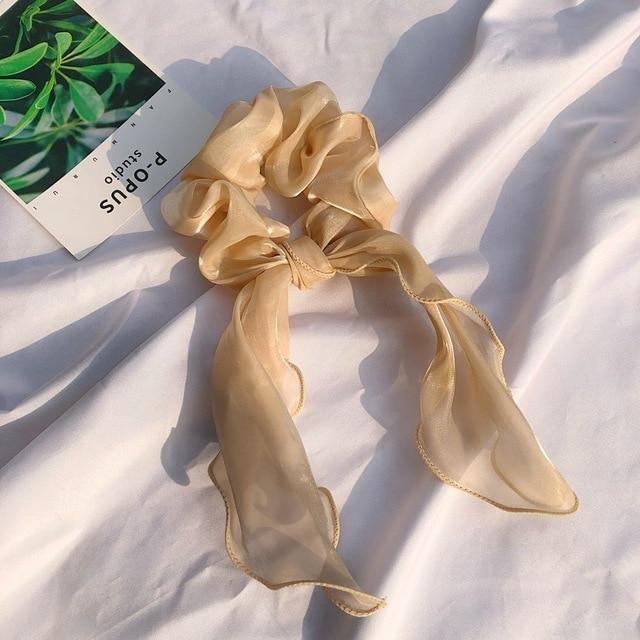Sashy Golden Signature Satin Ribbon Scrunchies - SashBeauty