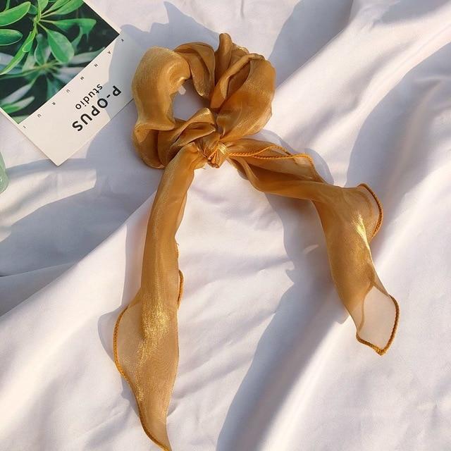 Sashy Golden Signature Satin Ribbon Scrunchies - SashBeauty