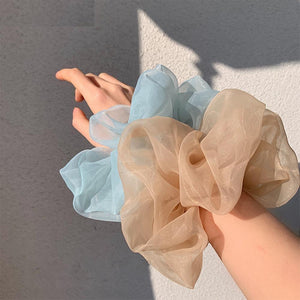 Sashy Oversized Organza Scrunchies - Sky Blue, Teal and Brown - SashBeauty