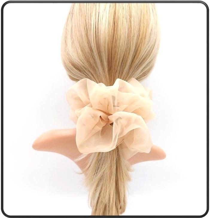 Sashy Oversized Organza Scrunchies - Sky Blue, Teal and Brown - SashBeauty
