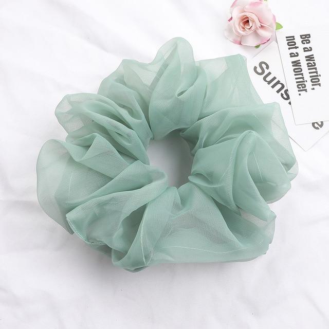 Sashy Oversized Organza Scrunchies - Sky Blue, Teal and Brown - SashBeauty