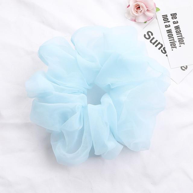 Sashy Oversized Organza Scrunchies - Sky Blue, Teal and Brown - SashBeauty