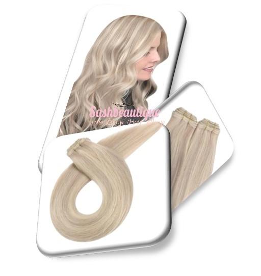 Strawberry Platinum balayage Extra Thin Flat WEFT - SashBeauty