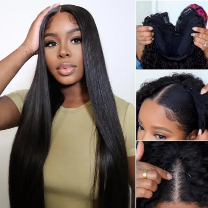 Affordable Versatile U part Human Hair Kinky Straight Wig