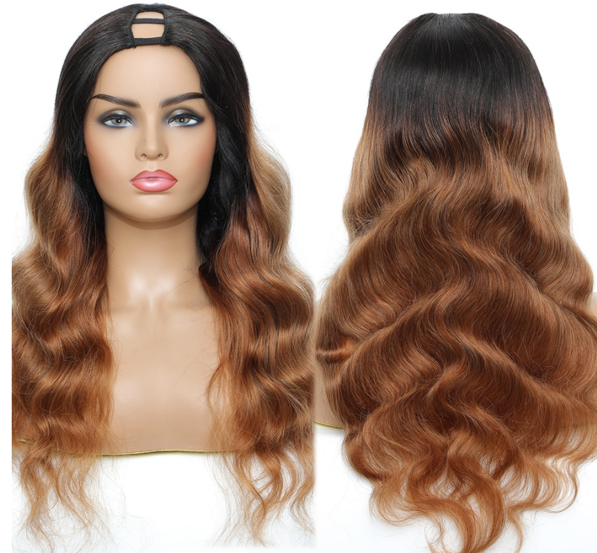 100% Human Hair Deep Wave U-part Wig - ombre blonde