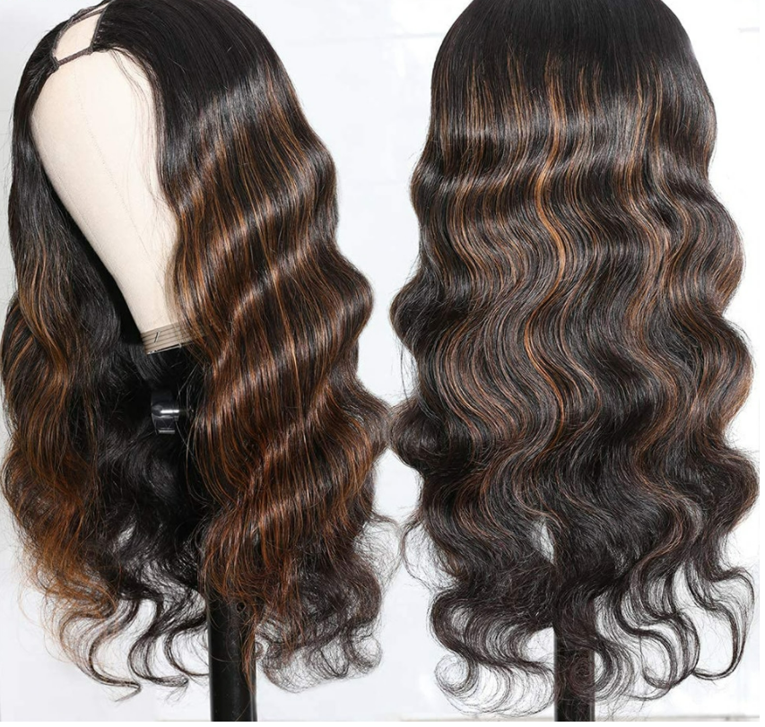 100% Human Hair Deep Wave U-part Wig - ombre blonde