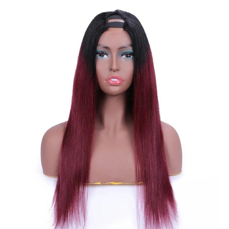 Versatile U-part Yaki straight wig - Cinnamon Spice highlights - SashBeauty