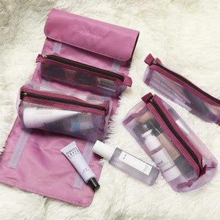 Women Cosmetic Bag Travel Organizer Foldable Hanging Nylon Wash Bag Portable Makeup Bag Multifunctional Toiletry Pouch - SashBeauty