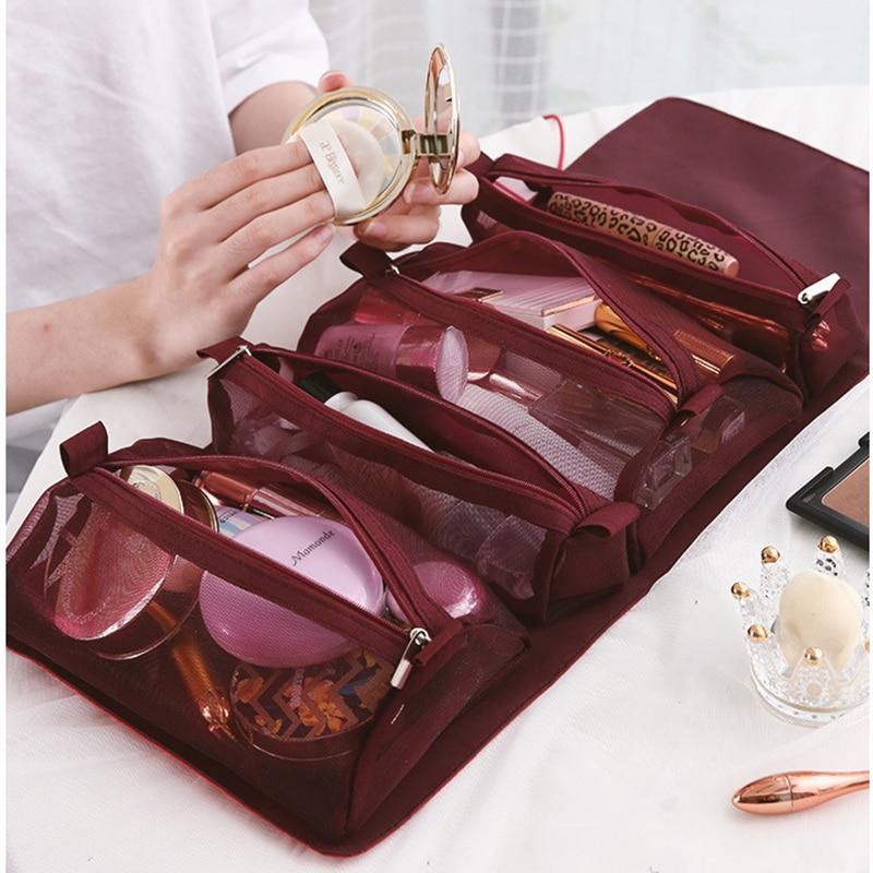 Women Cosmetic Bag Travel Organizer Foldable Hanging Nylon Wash Bag Portable Makeup Bag Multifunctional Toiletry Pouch - SashBeauty