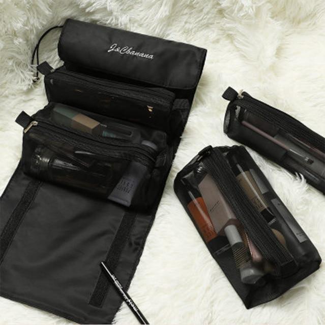 Women Cosmetic Bag Travel Organizer Foldable Hanging Nylon Wash Bag Portable Makeup Bag Multifunctional Toiletry Pouch - SashBeauty