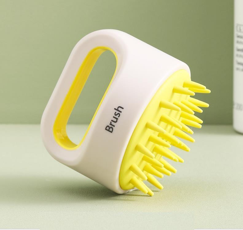 Yellow_Teal Non Slip Hand Held Scalp Massage Brush - SashBeauty